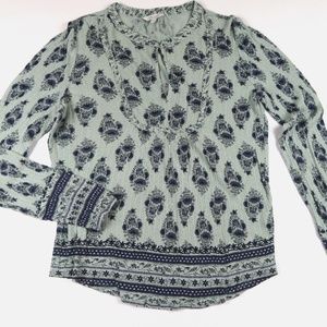 LUCKY BRAND Boho Gray floral semi sheer knit top